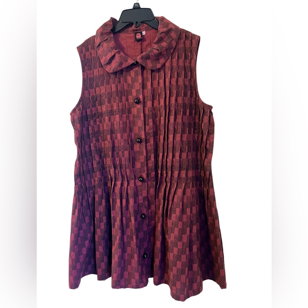 Cupcake International Tunic Women’s Sz M Pink Pintuck Button Up Art-to-wear Top